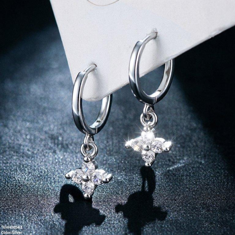 Zircon Flower Drop Hoops Pair