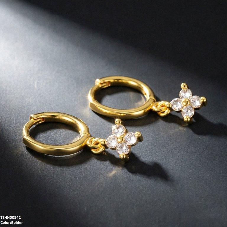 Zircon Flower Drop Hoops Pair