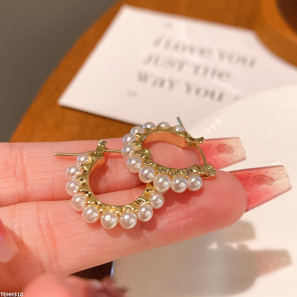Round Pearl Hoops Pair