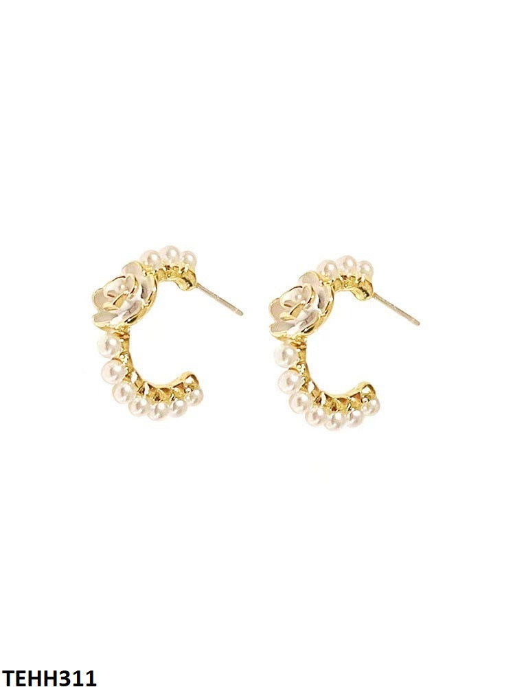 Flower Pearl Hoops Pair