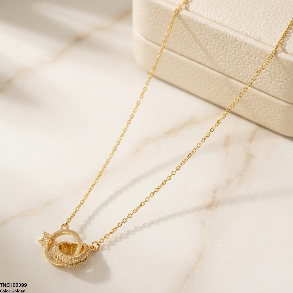 Stainless Steel Zircon Heart Ring Necklace