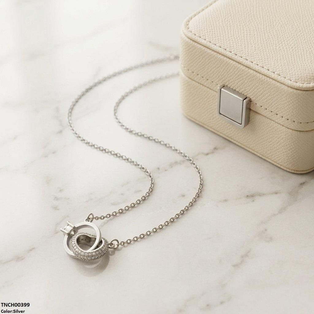 Stainless Steel Zircon Heart Ring Necklace