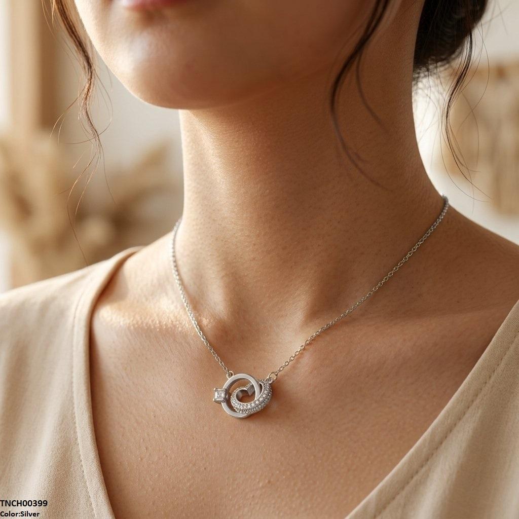 Stainless Steel Zircon Heart Ring Necklace