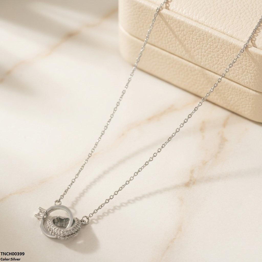 Stainless Steel Zircon Heart Ring Necklace