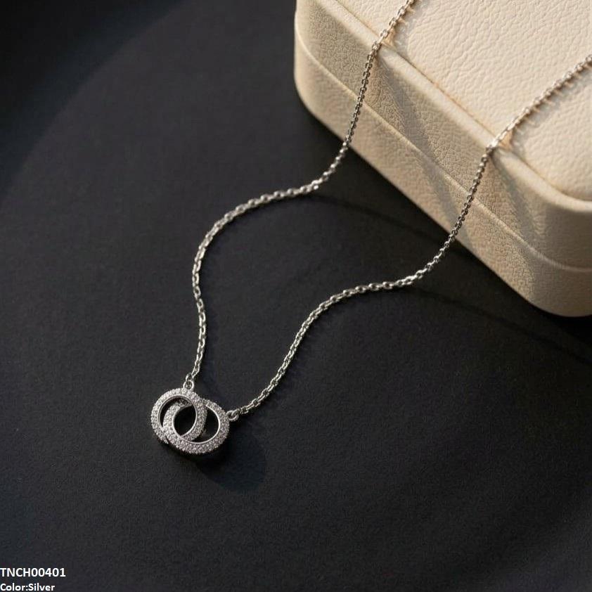 Stainless Steel Zircon Double Round Necklace
