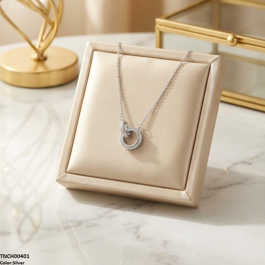 Stainless Steel Zircon Double Round Necklace