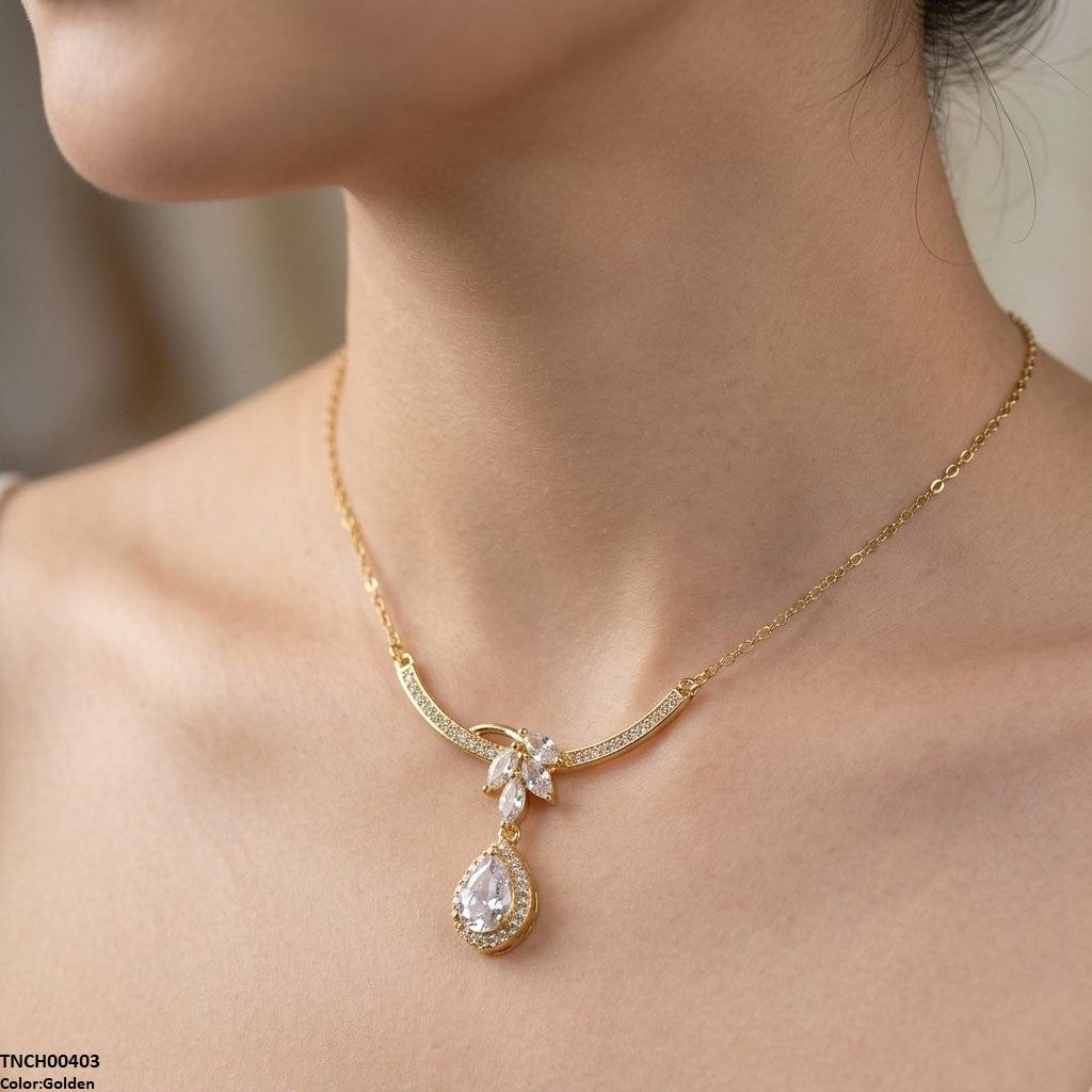 Stainless Steel Zircon Tear Necklace