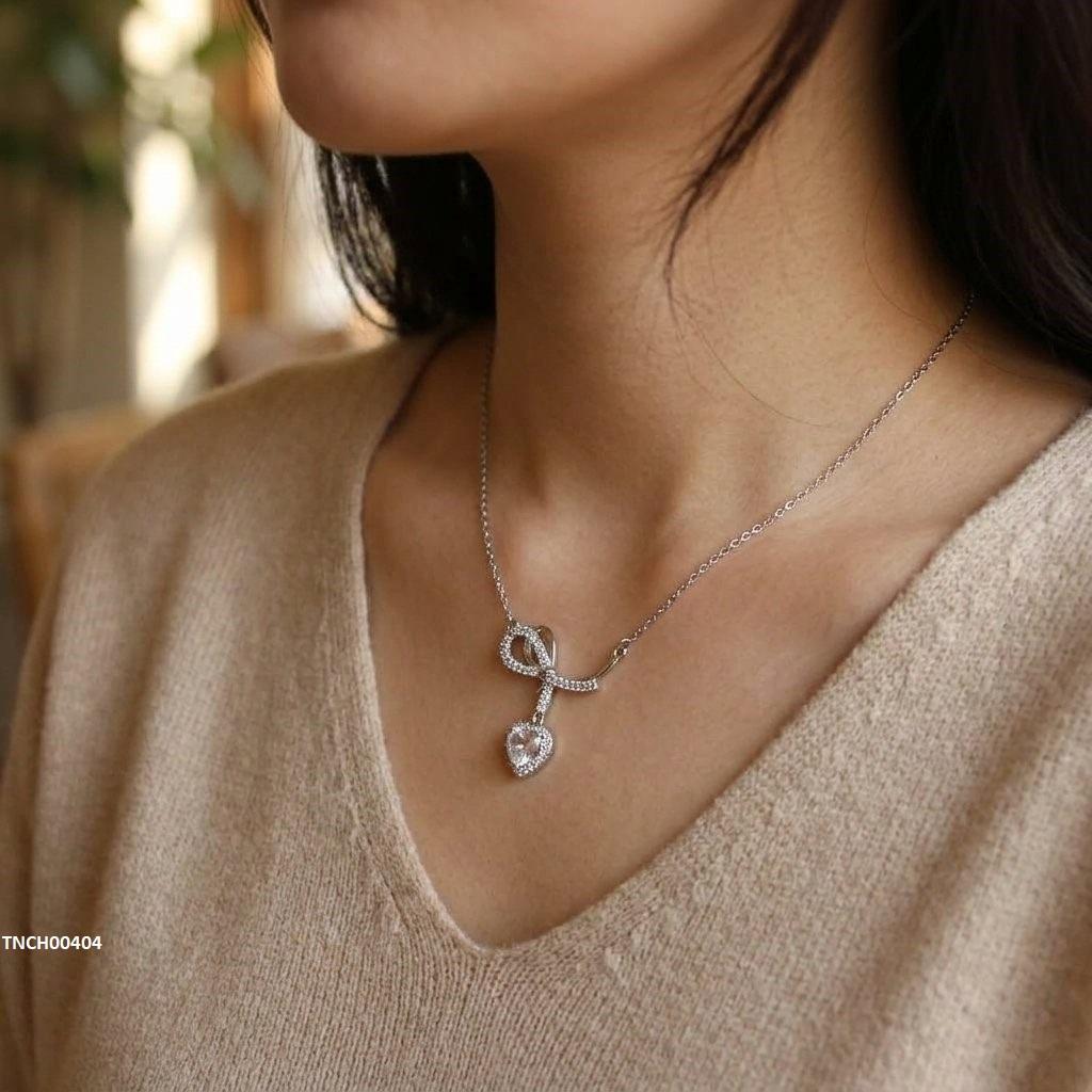 Stainless Steel Zircon Heart Necklace
