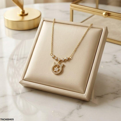 Stainless Steel Zircon Round Star Necklace