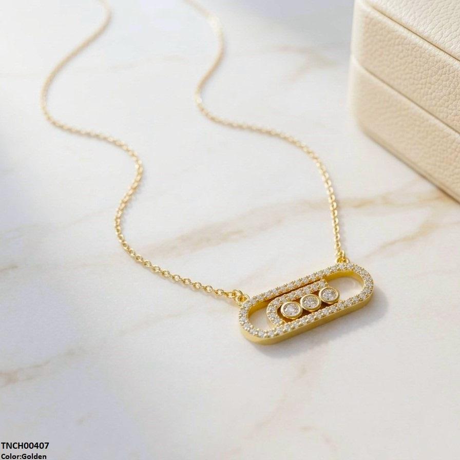 Stainless Steel Zircon Rectangle Round Necklace