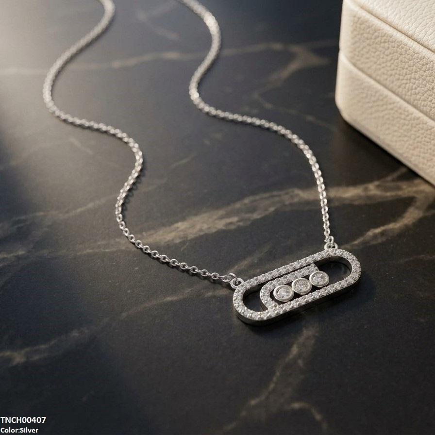 Stainless Steel Zircon Rectangle Round Necklace