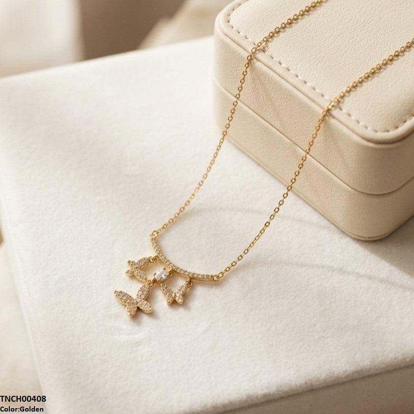 Stainless Steel Zircon Butterfly Necklace