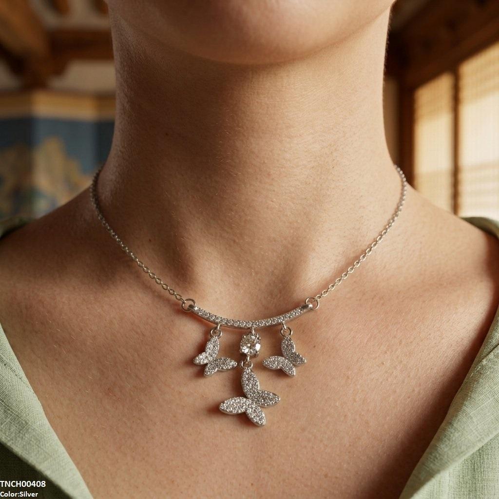 Stainless Steel Zircon Butterfly Necklace