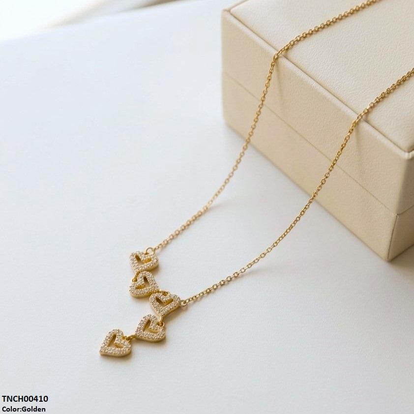 Stainless Steel Zircon Link Heart Necklace