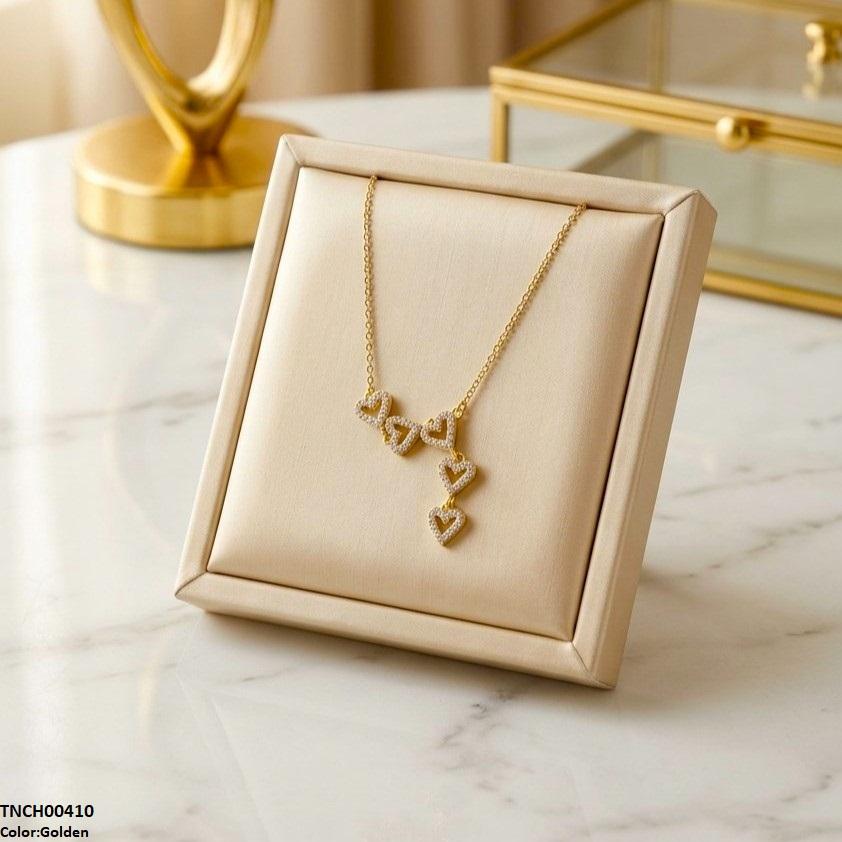 Stainless Steel Zircon Link Heart Necklace