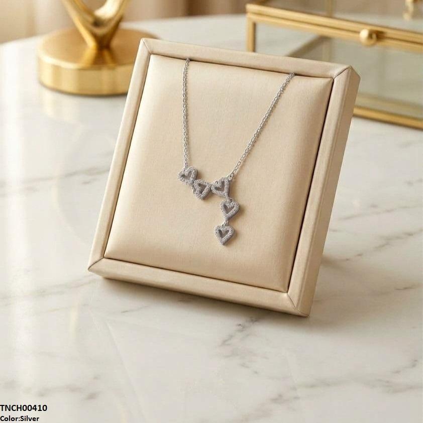 Stainless Steel Zircon Link Heart Necklace