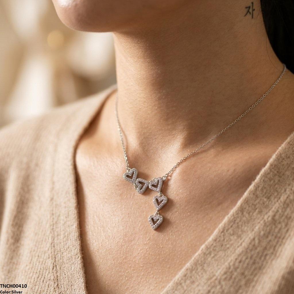 Stainless Steel Zircon Link Heart Necklace