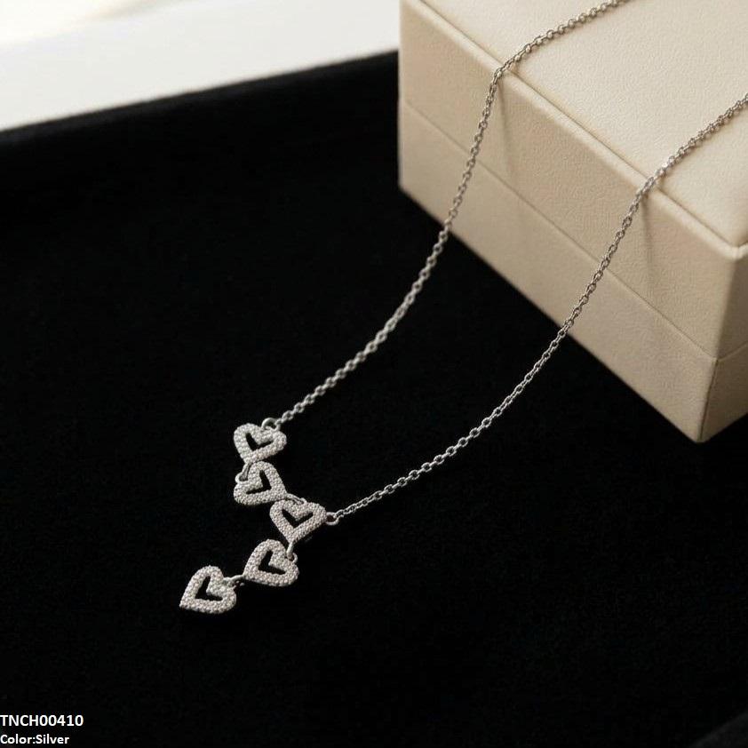 Stainless Steel Zircon Link Heart Necklace