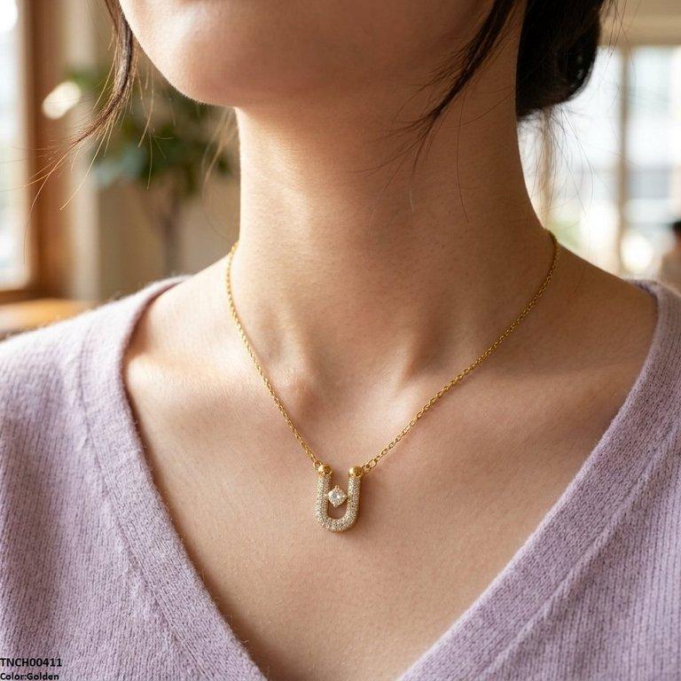 Stainless Steel Zircon U Shape Necklace