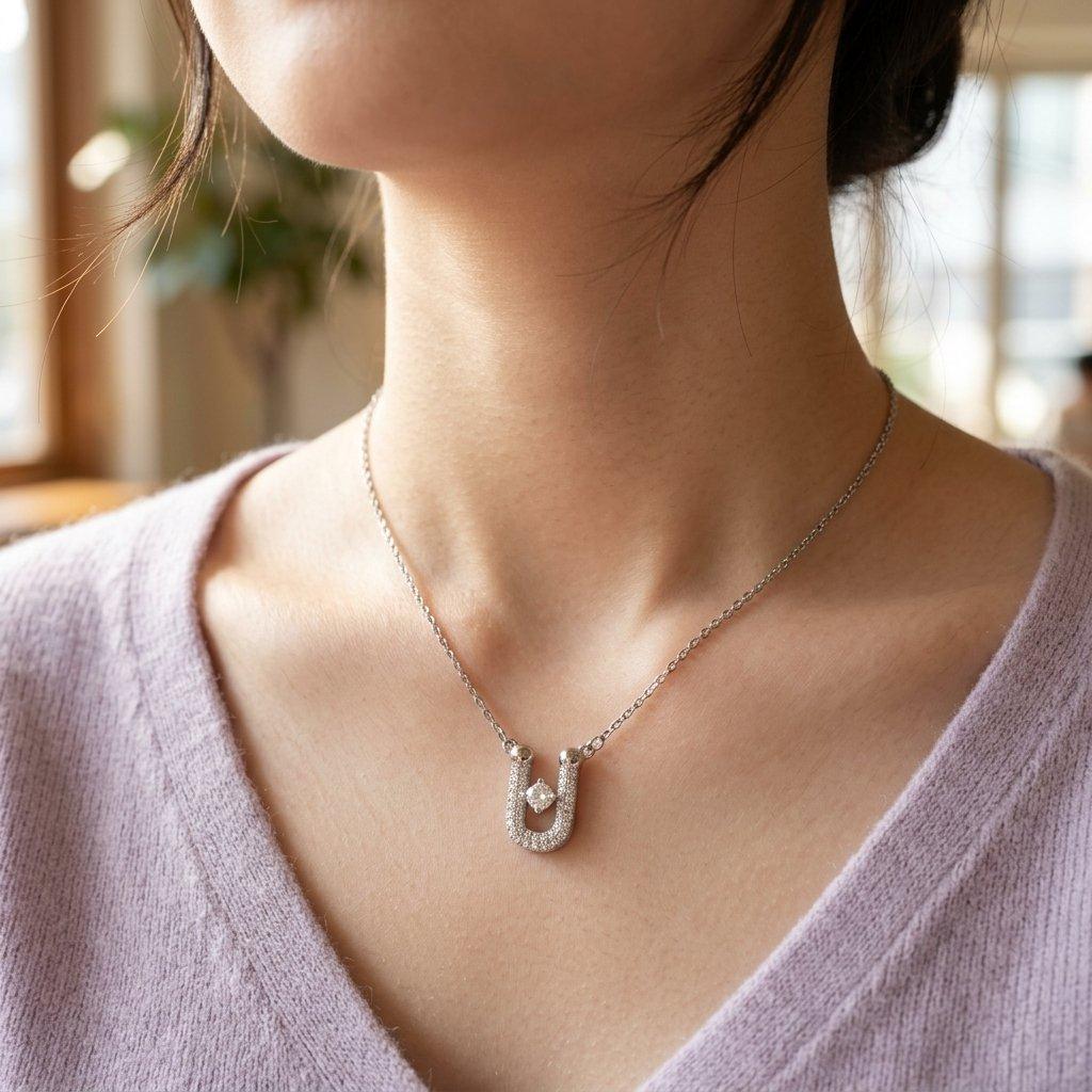 Stainless Steel Zircon U Shape Necklace