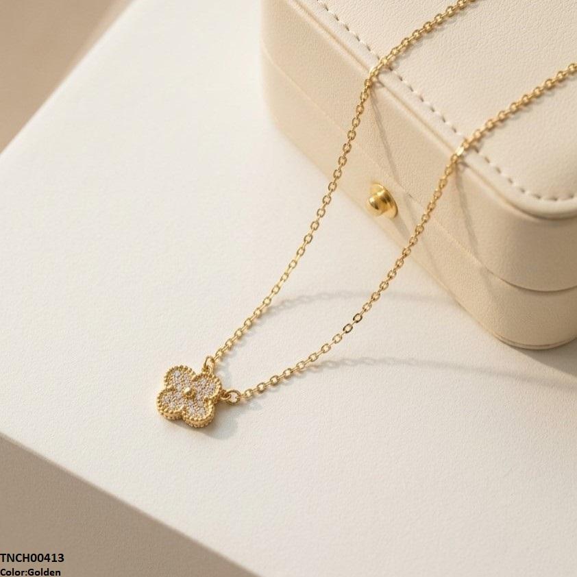 Stainless Steel Zircon Flower Necklace