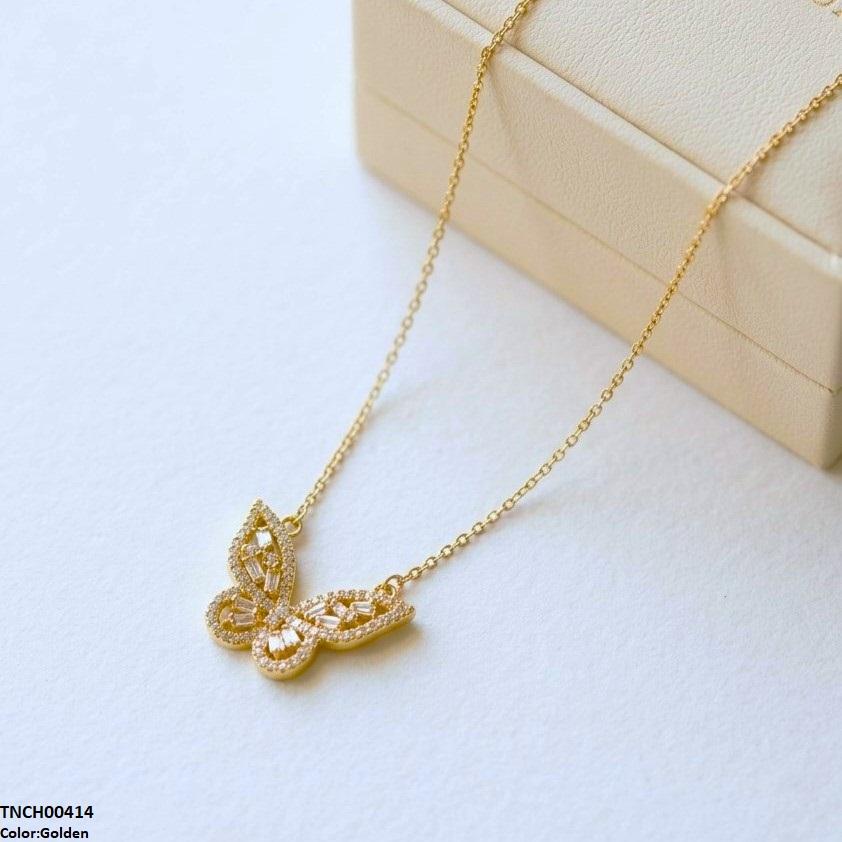 Stainless Steel Zircon Butterfly Necklace