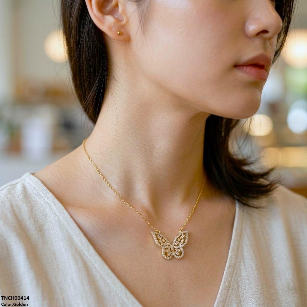 Stainless Steel Zircon Butterfly Necklace