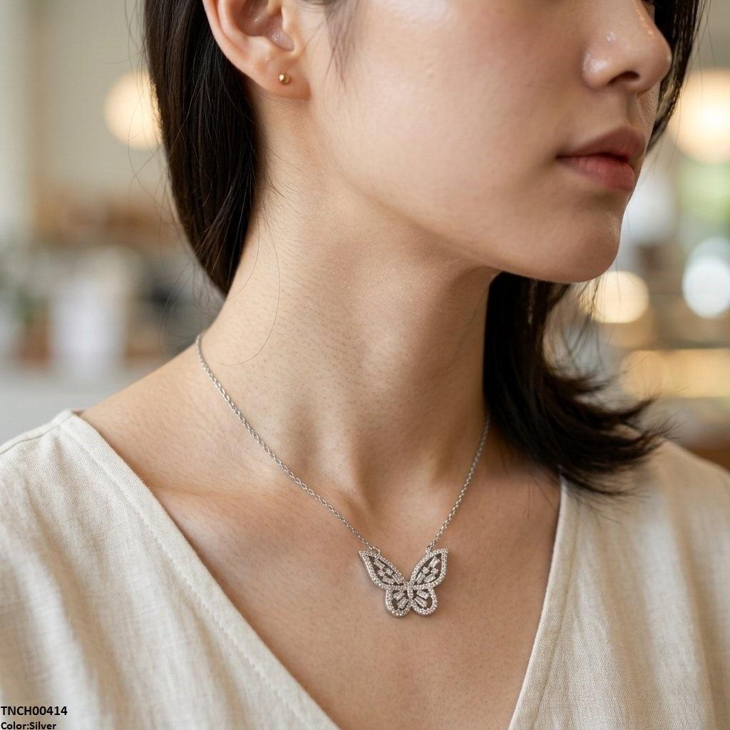 Stainless Steel Zircon Butterfly Necklace