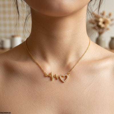Stainless Steel Zircon Heart Beat Necklace