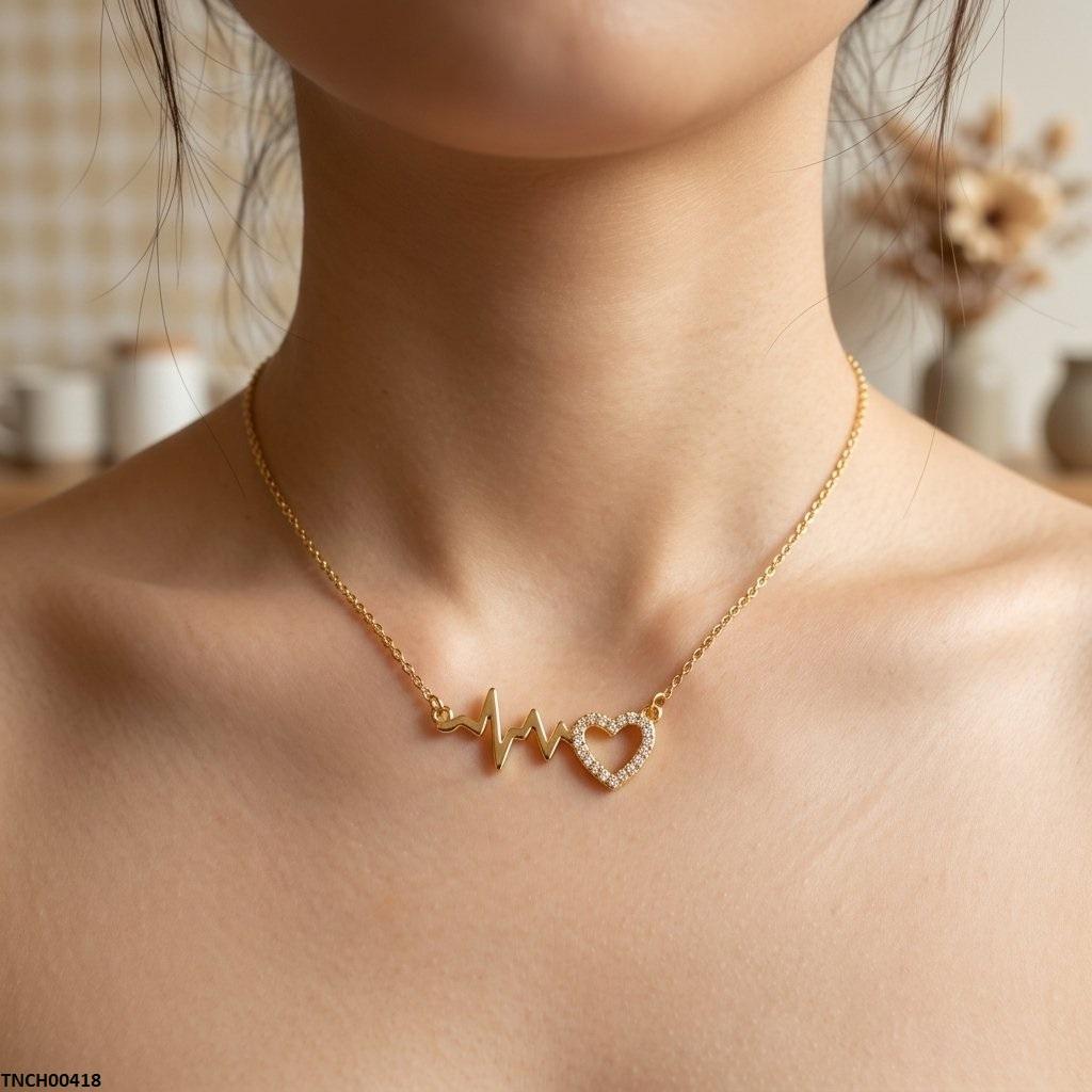 Stainless Steel Zircon Heart Beat Necklace
