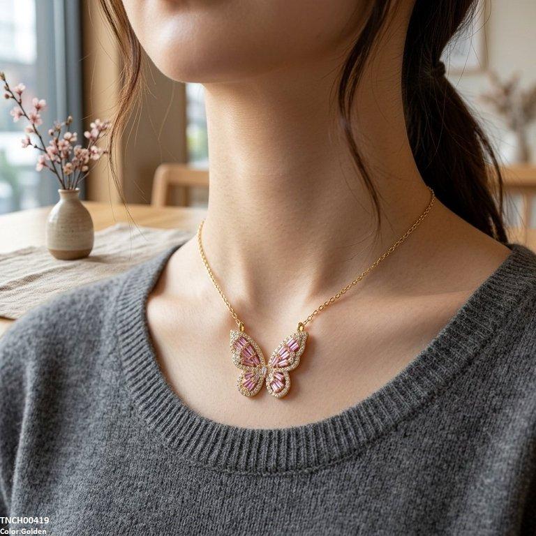 Stainless Steel Zircon Butterfly Necklace