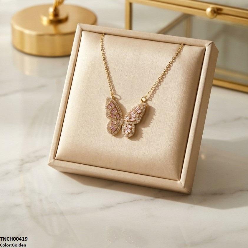 Stainless Steel Zircon Butterfly Necklace