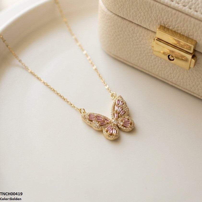 Stainless Steel Zircon Butterfly Necklace