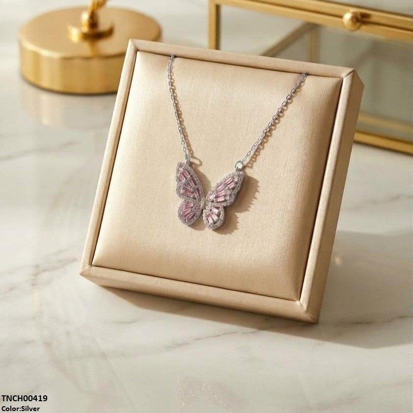 Stainless Steel Zircon Butterfly Necklace