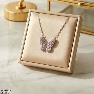 Stainless Steel Zircon Butterfly Necklace