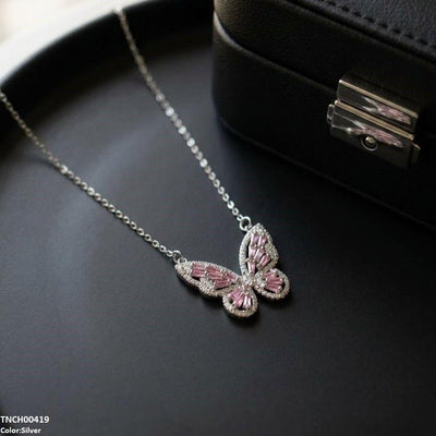 Stainless Steel Zircon Butterfly Necklace