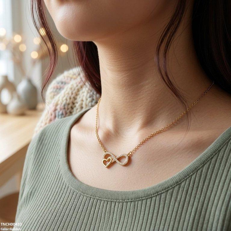 Stainless Steel Zircon Infinity Heart Necklace