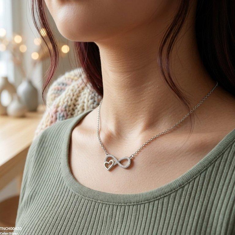 Stainless Steel Zircon Infinity Heart Necklace