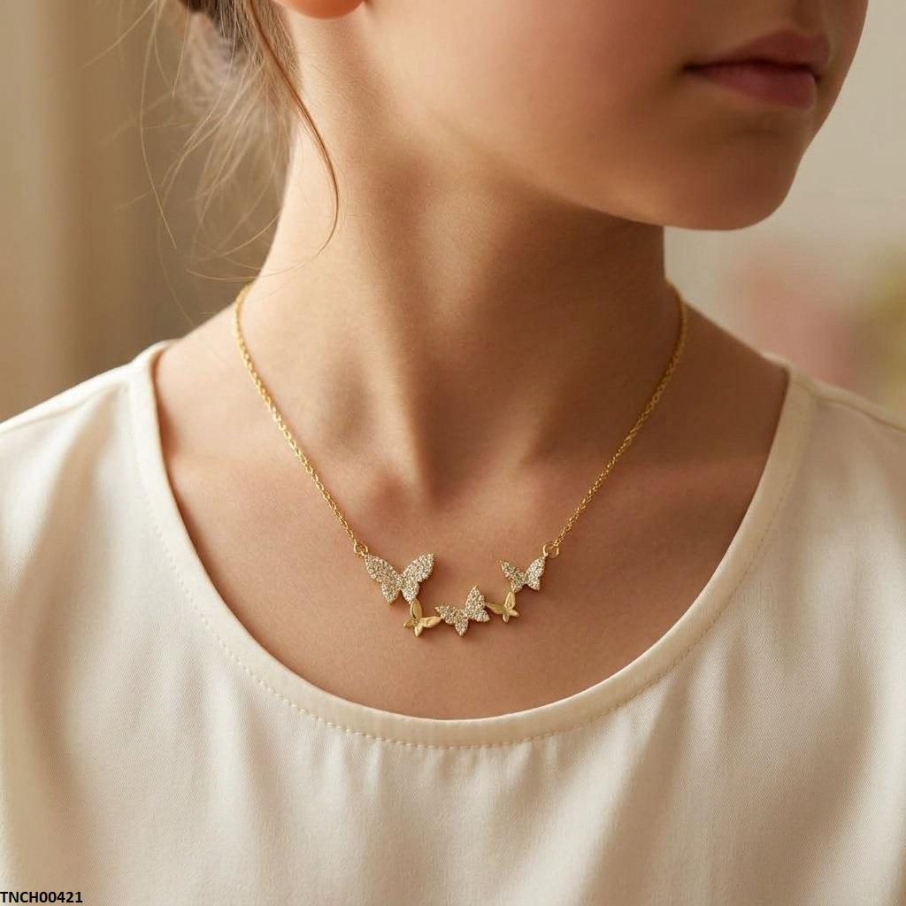 Stainless Steel Zircon Link Butterfly Necklace