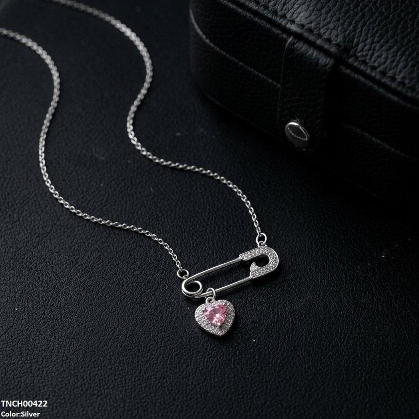 Stainless Steel Zircon Pin Heart Necklace