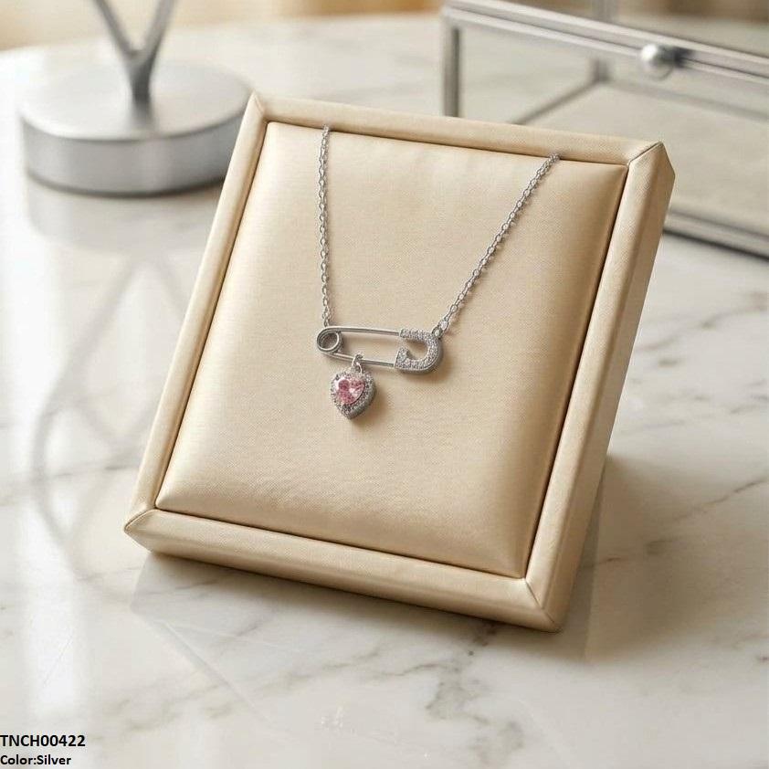 Stainless Steel Zircon Pin Heart Necklace