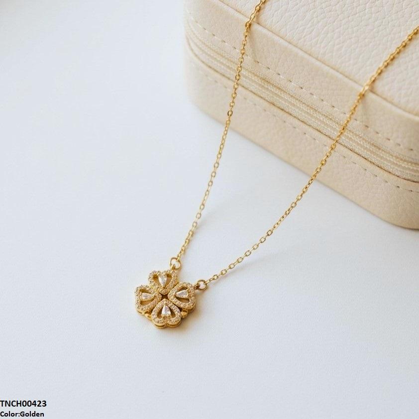 Stainless Steel Zircon Round Heart Necklace