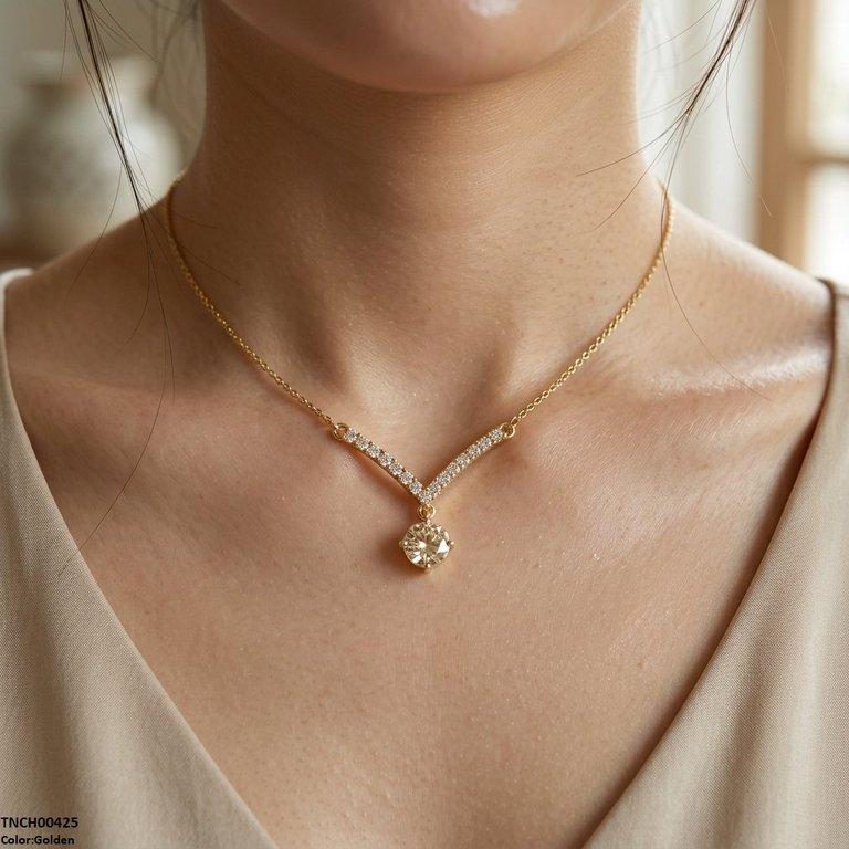 Stainless Steel Zircon Round Necklace