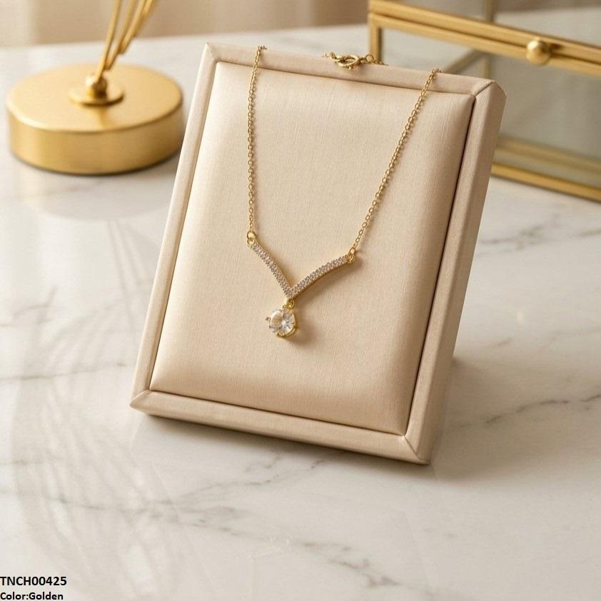 Stainless Steel Zircon Round Necklace