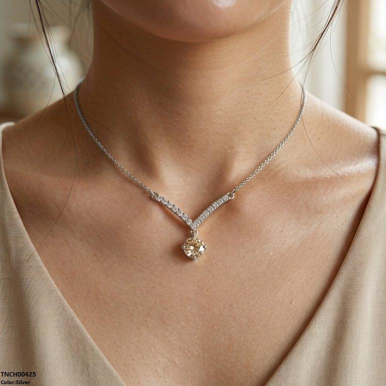Stainless Steel Zircon Round Necklace