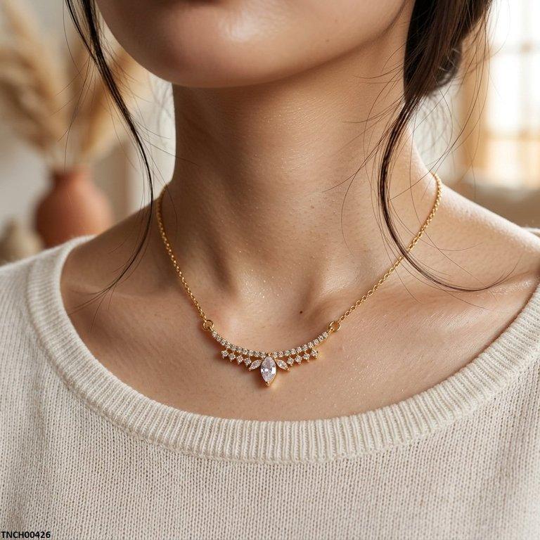 Stainless Steel Zircon Round Marquise Necklace