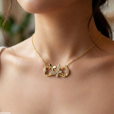 Stainless Steel Zircon Butterfly Necklace