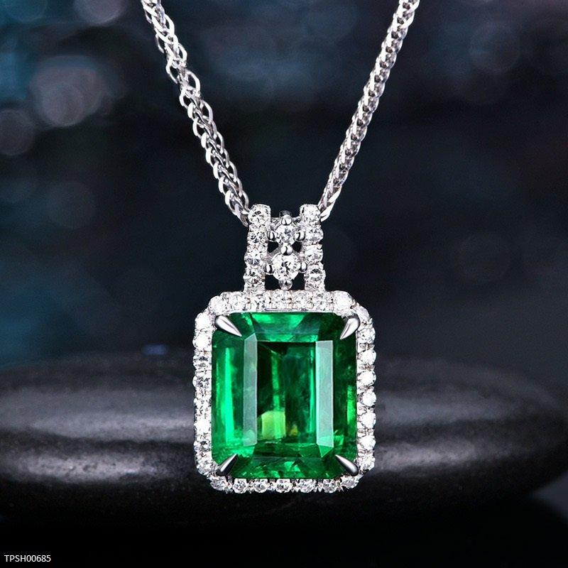 Emerald Rectangle Stone Zircon Pendant