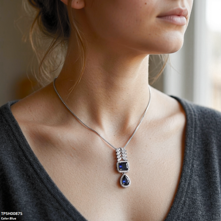 Marquise/Square Tear Drop Zircon Pendant With Chain