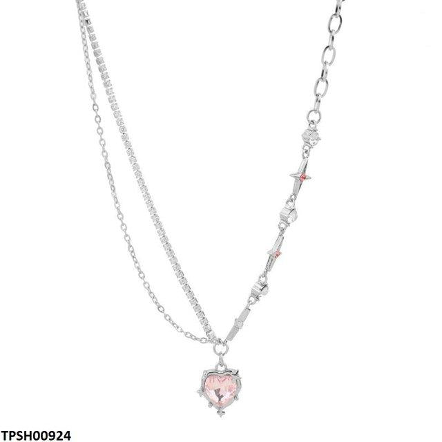 Pink Heart Pendant With Chain
